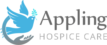 A green background with an image of a bird and the words apple hospice.