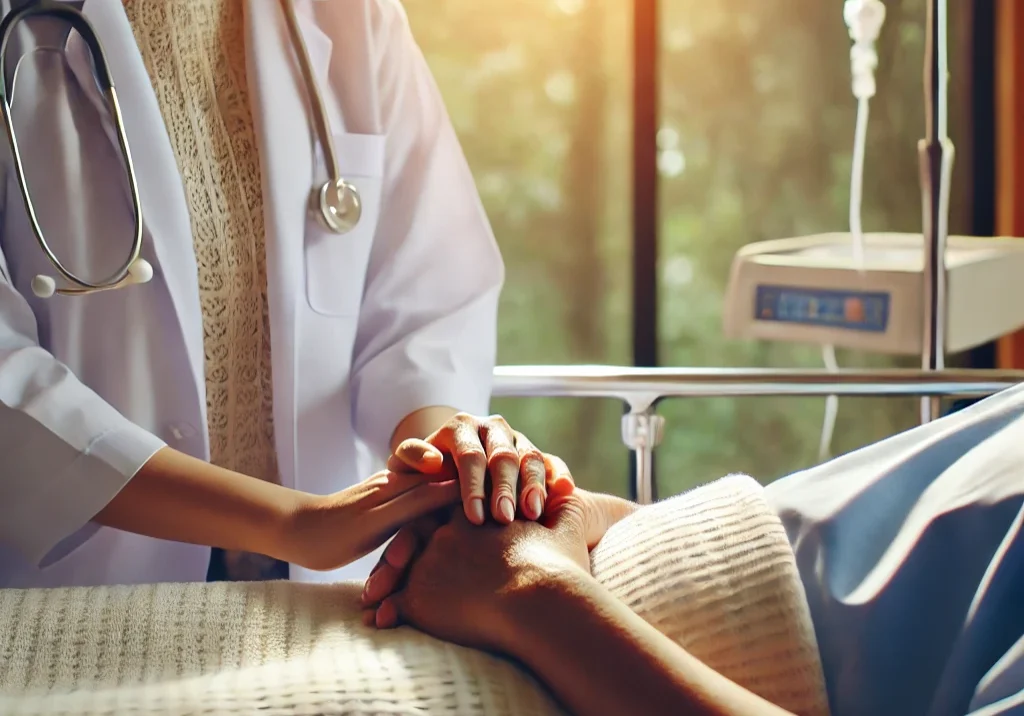 Hospice vs Palliative Care: Understanding the differences between hospice care and palliative care with a healthcare provider comforting a patient.